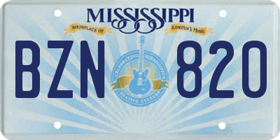 MS license plate BZN820