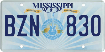 MS license plate BZN830