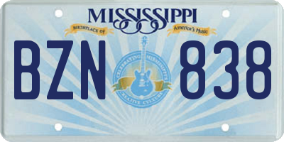 MS license plate BZN838