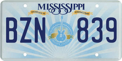 MS license plate BZN839