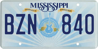 MS license plate BZN840