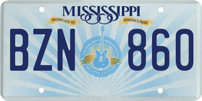 MS license plate BZN860