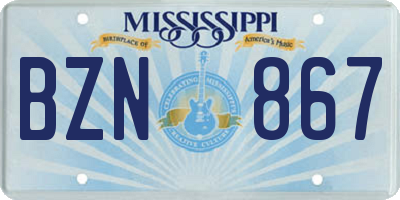 MS license plate BZN867