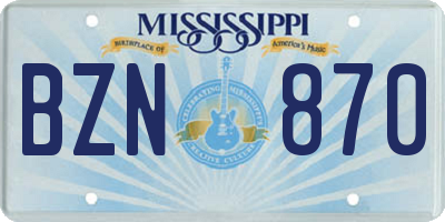 MS license plate BZN870