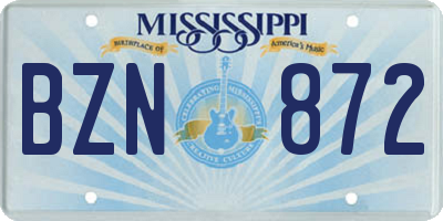 MS license plate BZN872