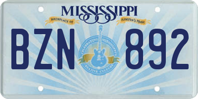 MS license plate BZN892