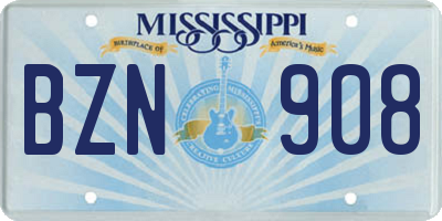 MS license plate BZN908
