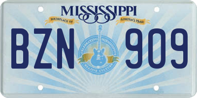 MS license plate BZN909