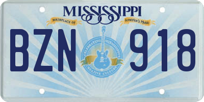 MS license plate BZN918