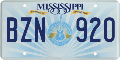 MS license plate BZN920