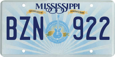 MS license plate BZN922