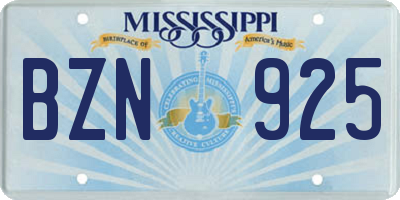 MS license plate BZN925