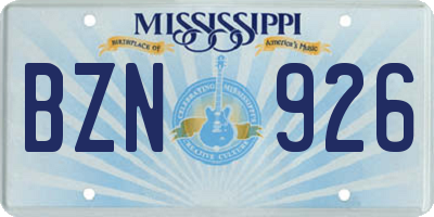 MS license plate BZN926