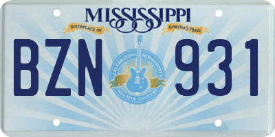 MS license plate BZN931