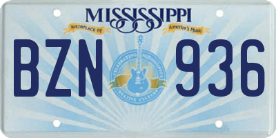MS license plate BZN936