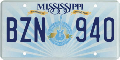 MS license plate BZN940