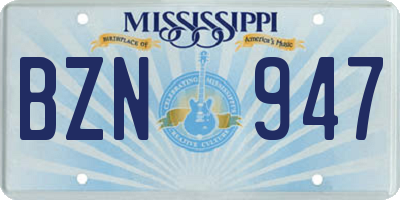 MS license plate BZN947