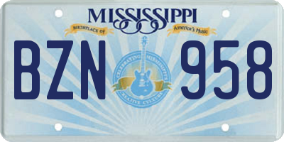 MS license plate BZN958