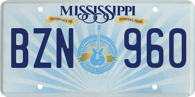 MS license plate BZN960