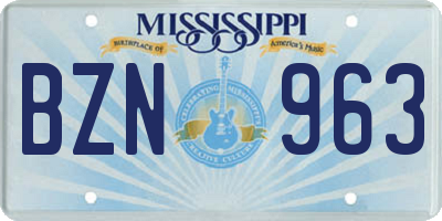 MS license plate BZN963