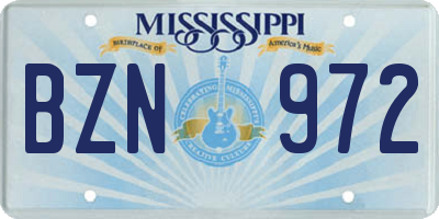 MS license plate BZN972