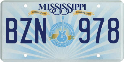 MS license plate BZN978