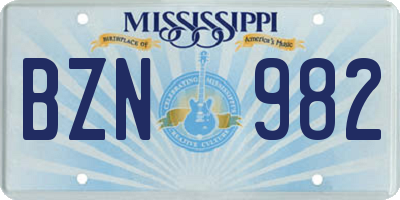 MS license plate BZN982