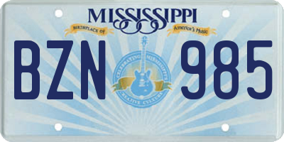 MS license plate BZN985