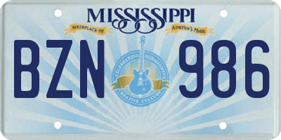 MS license plate BZN986