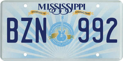 MS license plate BZN992