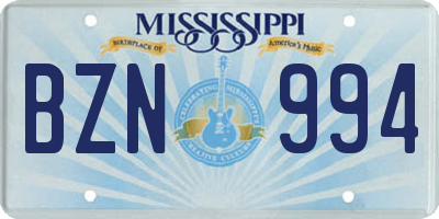 MS license plate BZN994