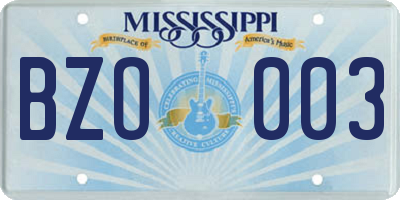 MS license plate BZO003