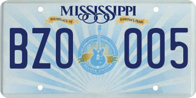 MS license plate BZO005