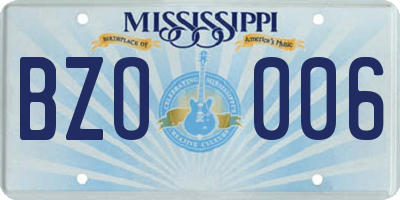 MS license plate BZO006