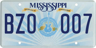 MS license plate BZO007