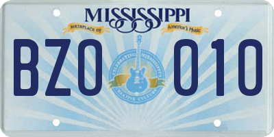 MS license plate BZO010