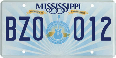 MS license plate BZO012