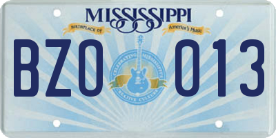 MS license plate BZO013