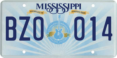 MS license plate BZO014