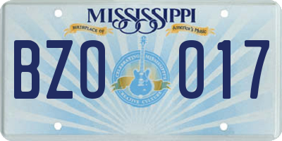 MS license plate BZO017