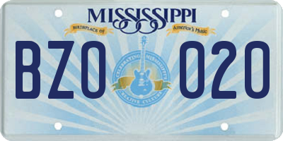 MS license plate BZO020