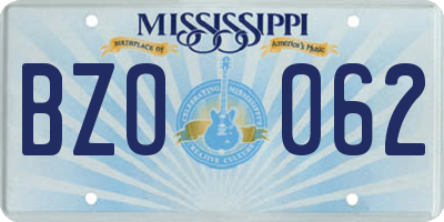 MS license plate BZO062
