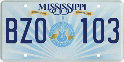 MS license plate BZO103