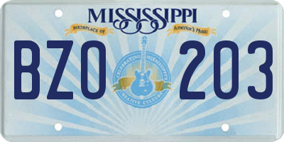 MS license plate BZO203