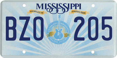 MS license plate BZO205
