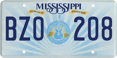MS license plate BZO208