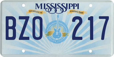MS license plate BZO217