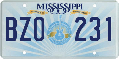 MS license plate BZO231