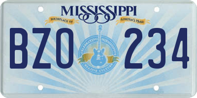 MS license plate BZO234