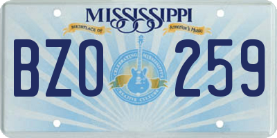 MS license plate BZO259